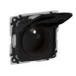 VALENA ALLURE Gniazdo 2P+Z z klapką czarne szczelne IP44